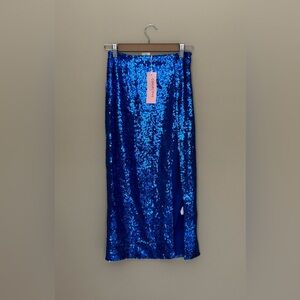 Elegant Sequin Blue Maxi Skirt